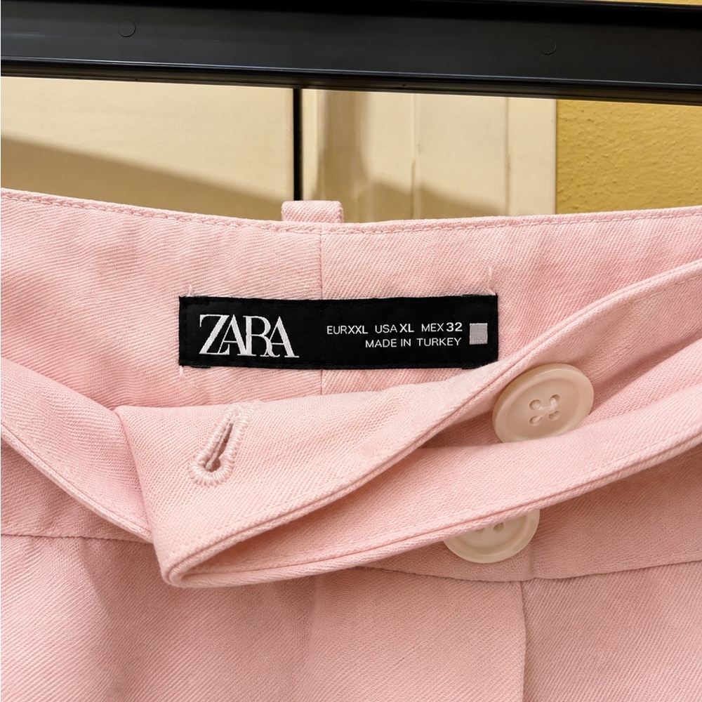 Zara Blush Pink Wide-Leg Linen-Blend Trousers - Picture 2 of 2